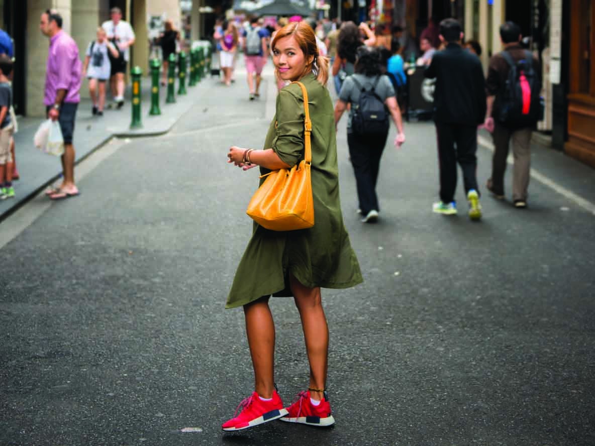 Woman walking in street